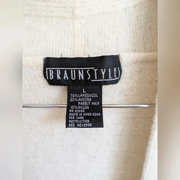 Braunstyle Wool Angora‎ Grandpa Cardigan  White size Large Oversized Granola - Picture 5 of 6